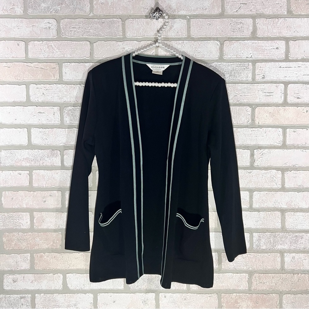 Exclusively Misook Petite Open Front Long Sleeve Black Cardigan Size XS - Picture 3 of 8